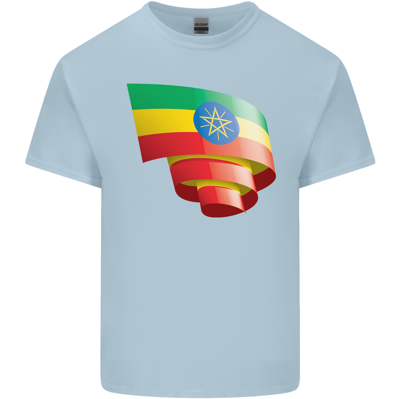 Curled Ethiopia Flag Ethiopian Day Football Kids T-Shirt Childrens Light Blue