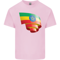 Curled Ethiopia Flag Ethiopian Day Football Kids T-Shirt Childrens Light Pink
