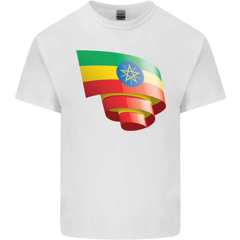 Curled Ethiopia Flag Ethiopian Day Football Kids T-Shirt Childrens White
