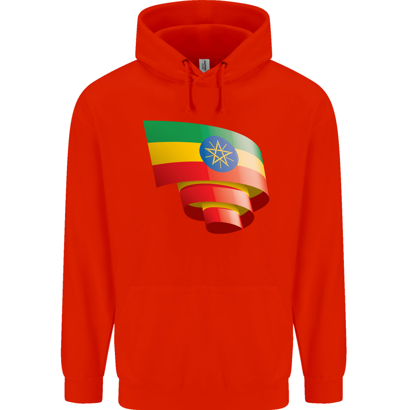 Curled Ethiopia Flag Ethiopian Day Football Mens 80% Cotton Hoodie Bright Red