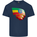 Curled Ethiopia Flag Ethiopian Day Football Mens Cotton T-Shirt Tee Top Navy Blue