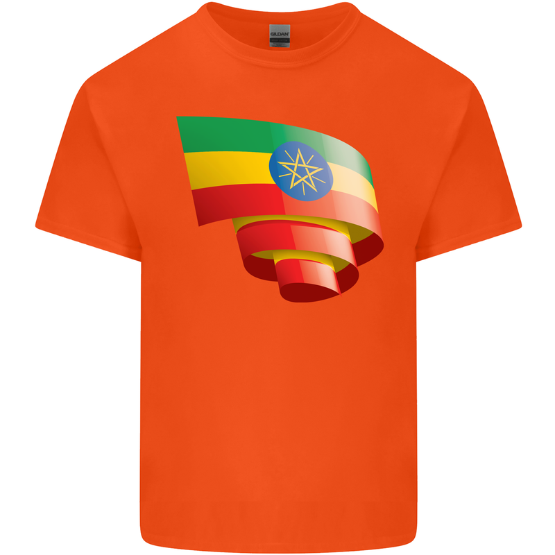 Curled Ethiopia Flag Ethiopian Day Football Mens Cotton T-Shirt Tee Top Orange
