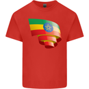 Curled Ethiopia Flag Ethiopian Day Football Mens Cotton T-Shirt Tee Top Red