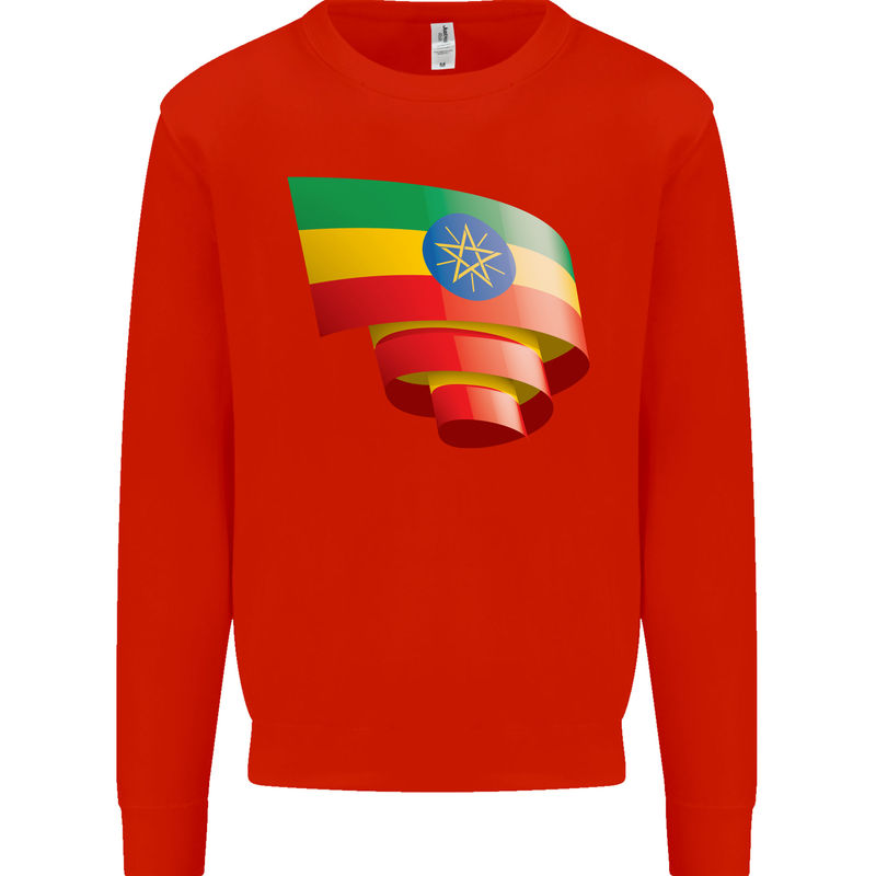 Curled Ethiopia Flag Ethiopian Day Football Mens Sweatshirt Jumper Bright Red