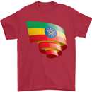 Curled Ethiopia Flag Ethiopian Day Football Mens T-Shirt 100% Cotton Red