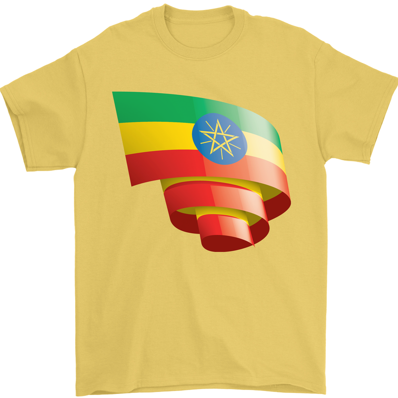 Curled Ethiopia Flag Ethiopian Day Football Mens T-Shirt 100% Cotton Yellow