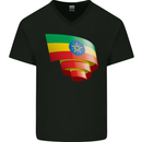 Curled Ethiopia Flag Ethiopian Day Football Mens V-Neck Cotton T-Shirt Black