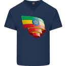 Curled Ethiopia Flag Ethiopian Day Football Mens V-Neck Cotton T-Shirt Navy Blue