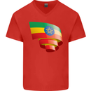 Curled Ethiopia Flag Ethiopian Day Football Mens V-Neck Cotton T-Shirt Red