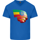 Curled Ethiopia Flag Ethiopian Day Football Mens V-Neck Cotton T-Shirt Royal Blue