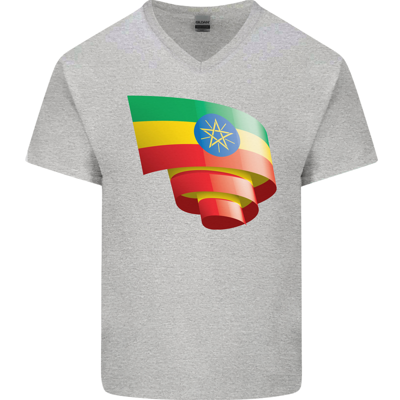 Curled Ethiopia Flag Ethiopian Day Football Mens V-Neck Cotton T-Shirt Sports Grey