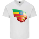 Curled Ethiopia Flag Ethiopian Day Football Mens V-Neck Cotton T-Shirt White
