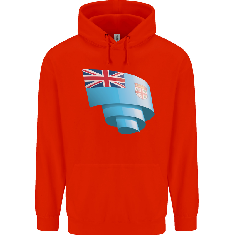 Curled Fiji Flag Fijian Day Football Childrens Kids Hoodie Bright Red