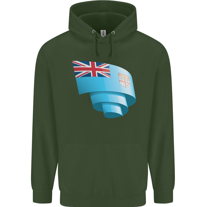 Curled Fiji Flag Fijian Day Football Childrens Kids Hoodie Forest Green