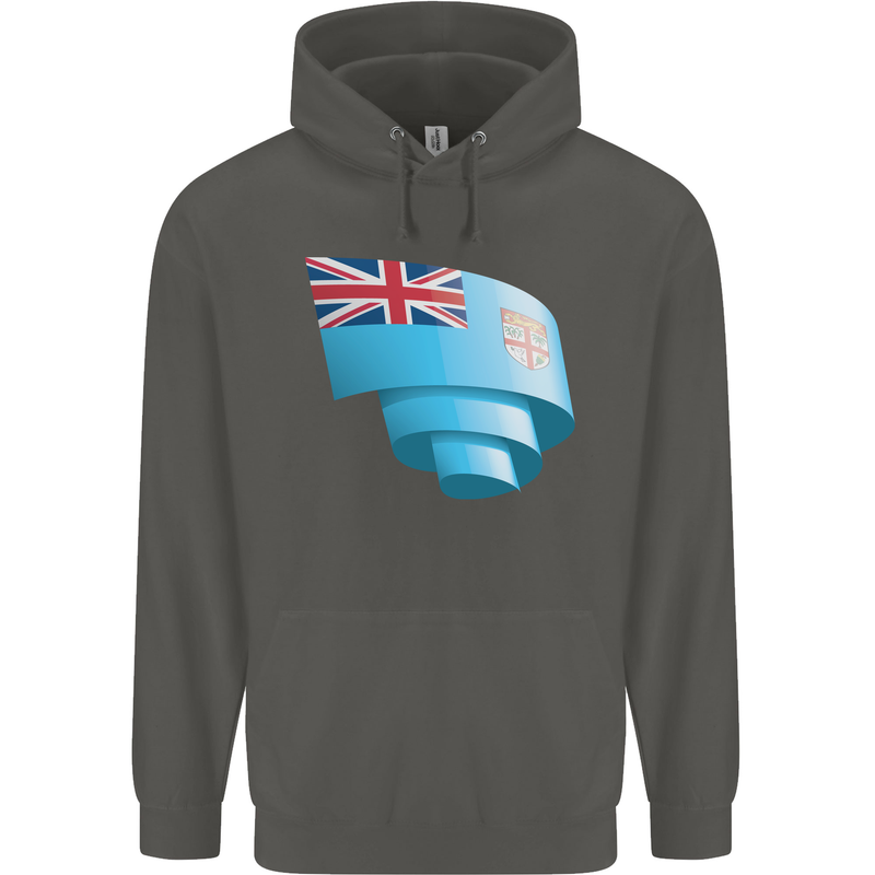 Curled Fiji Flag Fijian Day Football Childrens Kids Hoodie Storm Grey