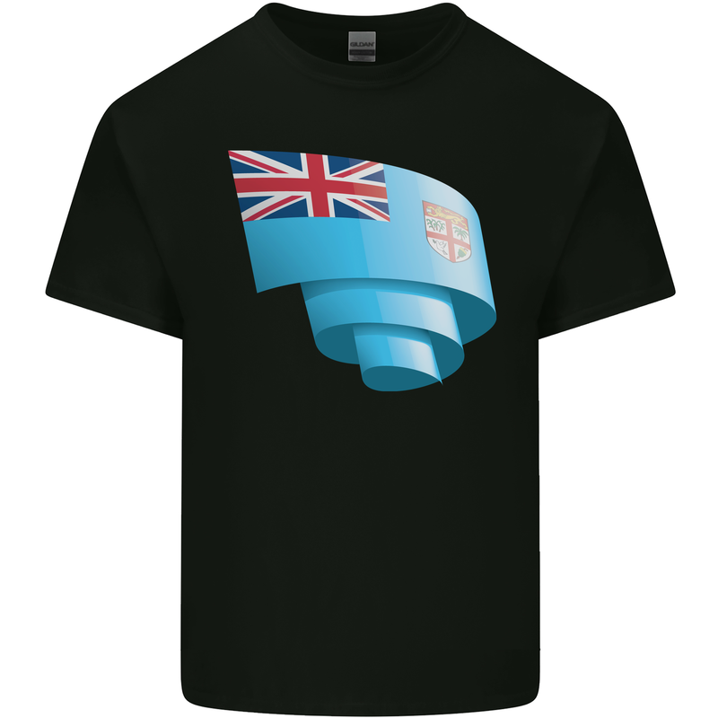 Curled Fiji Flag Fijian Day Football Kids T-Shirt Childrens Black