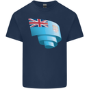Curled Fiji Flag Fijian Day Football Kids T-Shirt Childrens Navy Blue