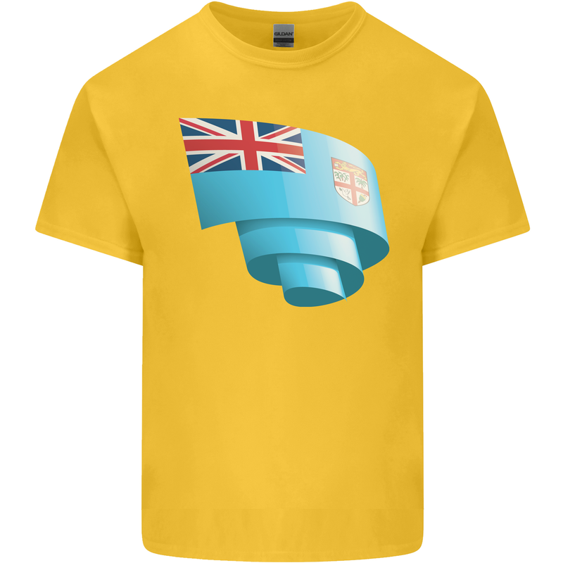 Curled Fiji Flag Fijian Day Football Kids T-Shirt Childrens Yellow