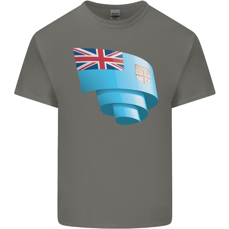 Curled Fiji Flag Fijian Day Football Mens Cotton T-Shirt Tee Top Charcoal
