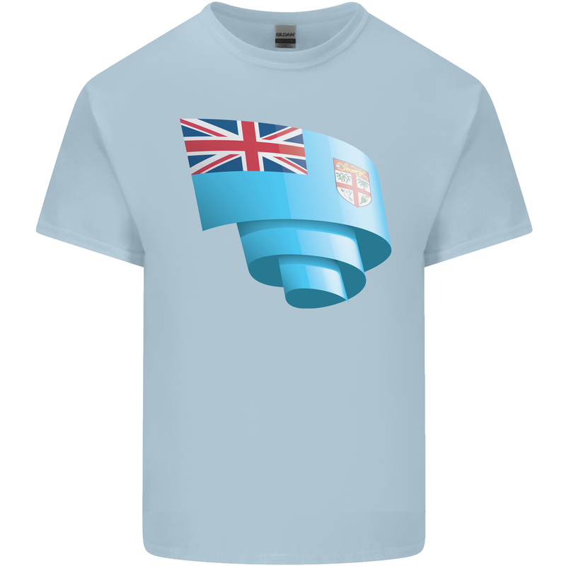 Curled Fiji Flag Fijian Day Football Mens Cotton T-Shirt Tee Top Light Blue