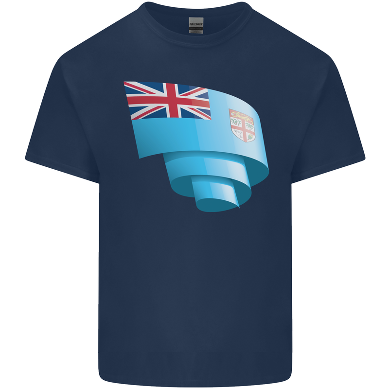 Curled Fiji Flag Fijian Day Football Mens Cotton T-Shirt Tee Top Navy Blue
