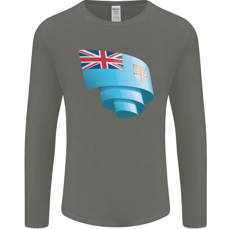 Curled Fiji Flag Fijian Day Football Mens Long Sleeve T-Shirt Charcoal