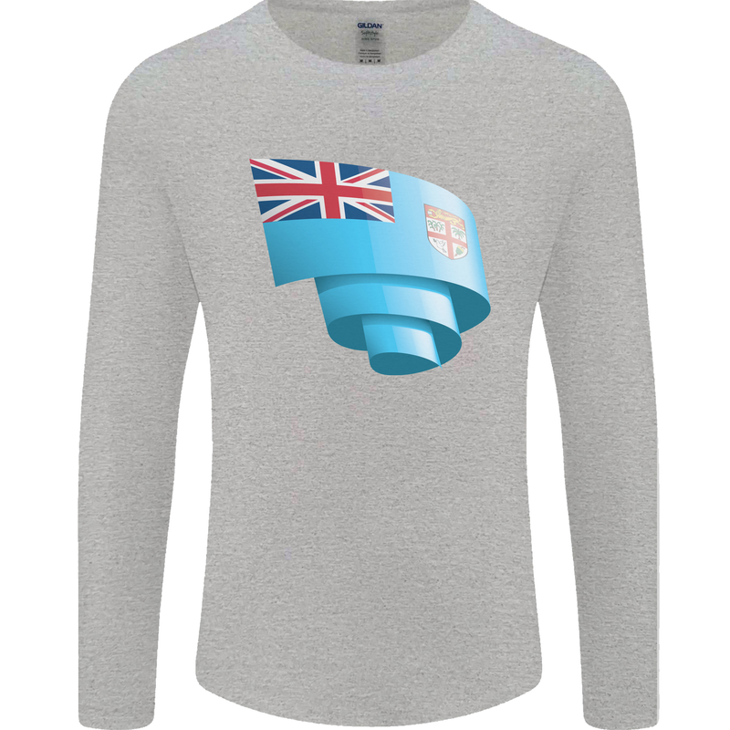 Curled Fiji Flag Fijian Day Football Mens Long Sleeve T-Shirt Sports Grey