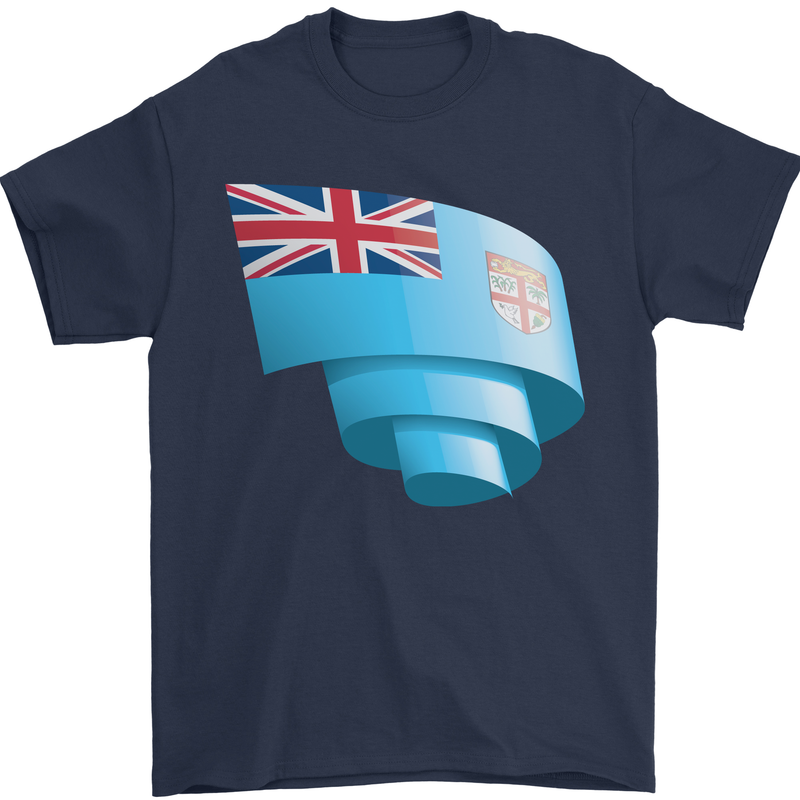 Curled Fiji Flag Fijian Day Football Mens T-Shirt 100% Cotton Navy Blue