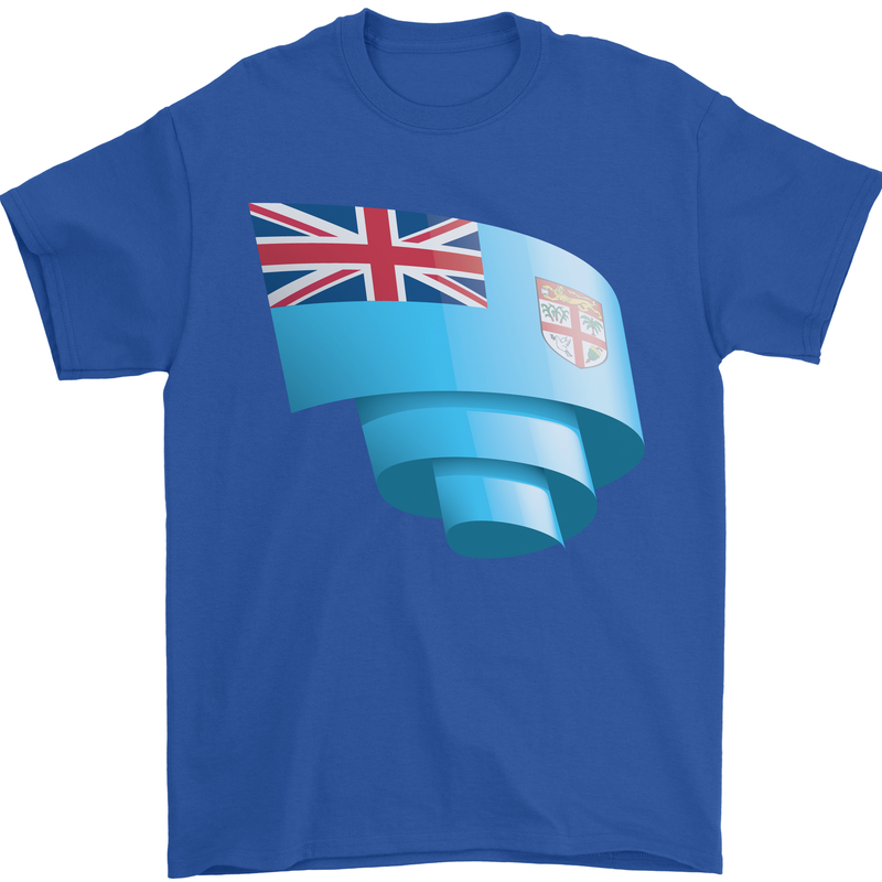 Curled Fiji Flag Fijian Day Football Mens T-Shirt 100% Cotton Royal Blue