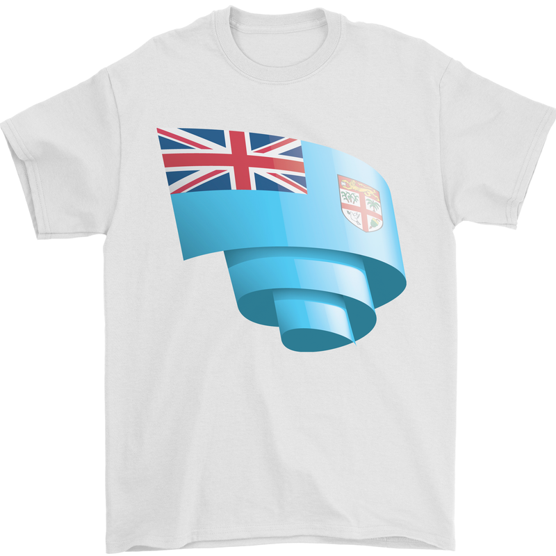 Curled Fiji Flag Fijian Day Football Mens T-Shirt 100% Cotton White