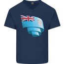 Curled Fiji Flag Fijian Day Football Mens V-Neck Cotton T-Shirt Navy Blue