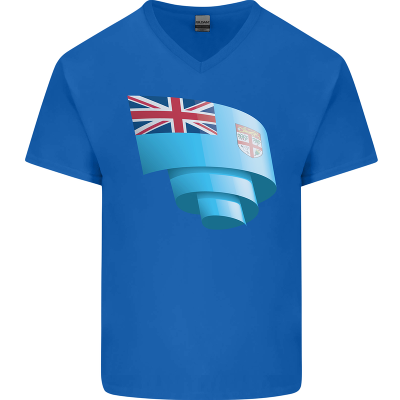Curled Fiji Flag Fijian Day Football Mens V-Neck Cotton T-Shirt Royal Blue