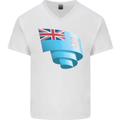 Curled Fiji Flag Fijian Day Football Mens V-Neck Cotton T-Shirt White