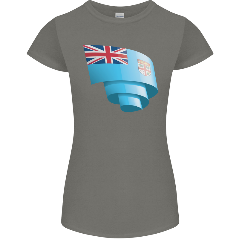 Curled Fiji Flag Fijian Day Football Womens Petite Cut T-Shirt Charcoal