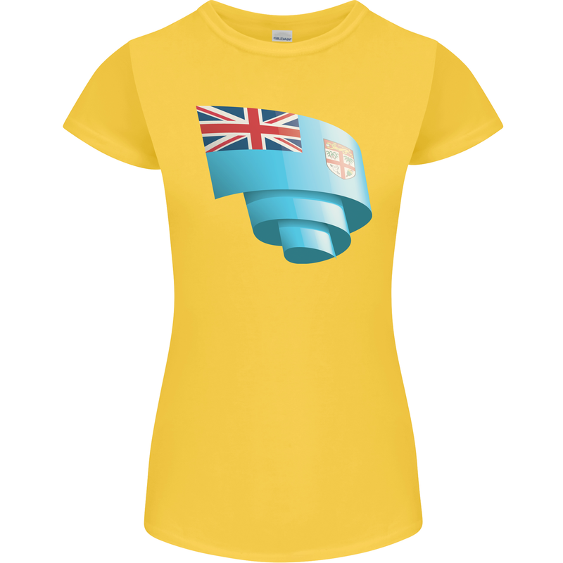Curled Fiji Flag Fijian Day Football Womens Petite Cut T-Shirt Yellow