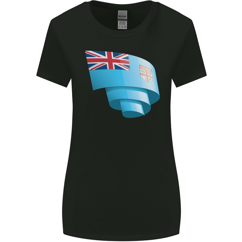 Curled Fiji Flag Fijian Day Football Womens Wider Cut T-Shirt Black