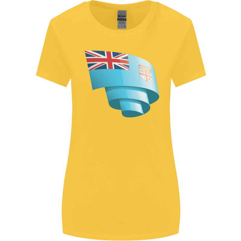 Curled Fiji Flag Fijian Day Football Womens Wider Cut T-Shirt Yellow