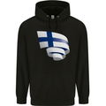 Curled Finland Flag Finnish Day Football Childrens Kids Hoodie Black