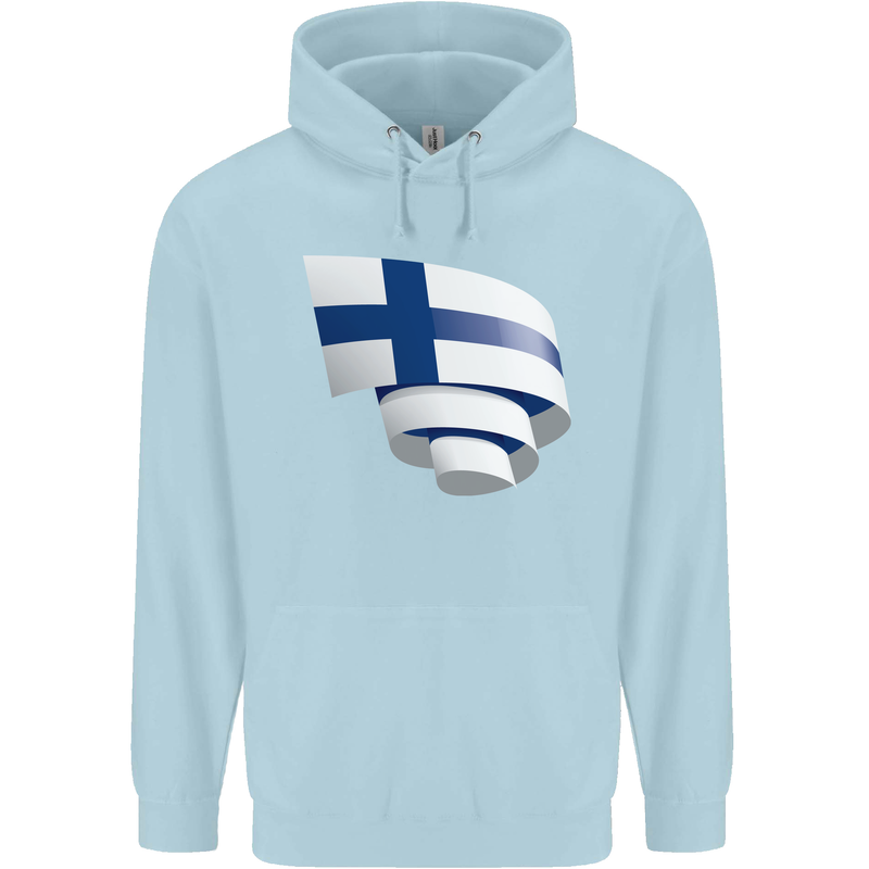 Curled Finland Flag Finnish Day Football Childrens Kids Hoodie Light Blue
