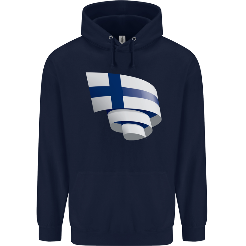Curled Finland Flag Finnish Day Football Childrens Kids Hoodie Navy Blue