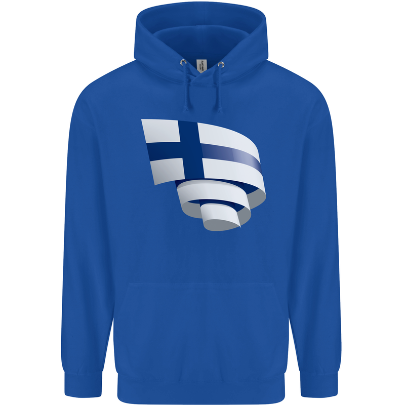 Curled Finland Flag Finnish Day Football Childrens Kids Hoodie Royal Blue