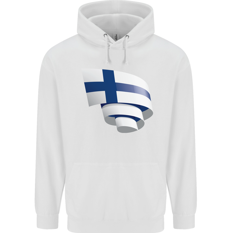 Curled Finland Flag Finnish Day Football Childrens Kids Hoodie White