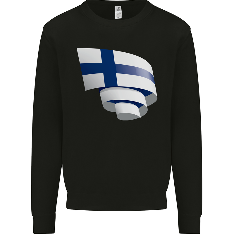 Curled Finland Flag Finnish Day Football Kids Sweatshirt Jumper Black