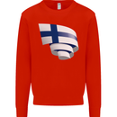 Curled Finland Flag Finnish Day Football Kids Sweatshirt Jumper Bright Red