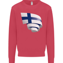 Curled Finland Flag Finnish Day Football Kids Sweatshirt Jumper Heliconia