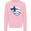 Curled Finland Flag Finnish Day Football Kids Sweatshirt Jumper Light Pink