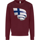 Curled Finland Flag Finnish Day Football Kids Sweatshirt Jumper Maroon
