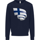 Curled Finland Flag Finnish Day Football Kids Sweatshirt Jumper Navy Blue