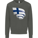 Curled Finland Flag Finnish Day Football Kids Sweatshirt Jumper Storm Grey