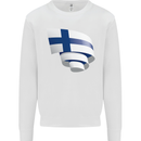 Curled Finland Flag Finnish Day Football Kids Sweatshirt Jumper White
